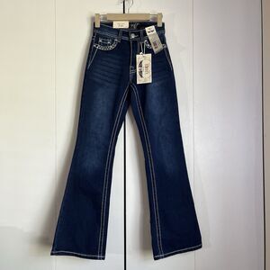 NWT R3BEL Jeans Women's Dark Wash Bootcut Rhinestone Embroidered Jeans 1/23